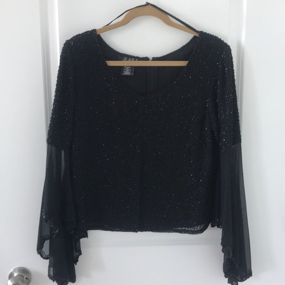 Black mesh beaded top by JKARA - Picture 1 of 4